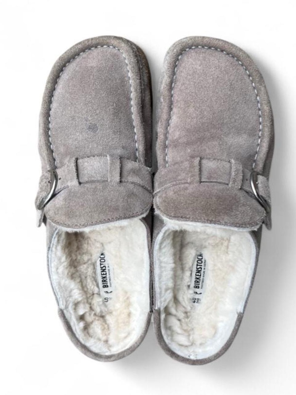 Birkenstock Buckley Shearling Taupe Suede Clogs EU 40 US Women’s 9 Narrow - Picture 5 of 8